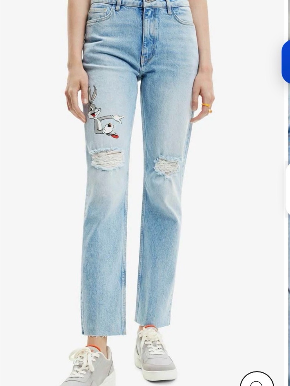 Light Blue Women's Straight-Leg Jeans with Bugs Bunny design